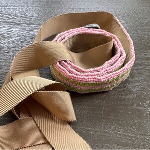 J. Crew Pink & Green Beaded Grosgrain Ribbon Belt, one size